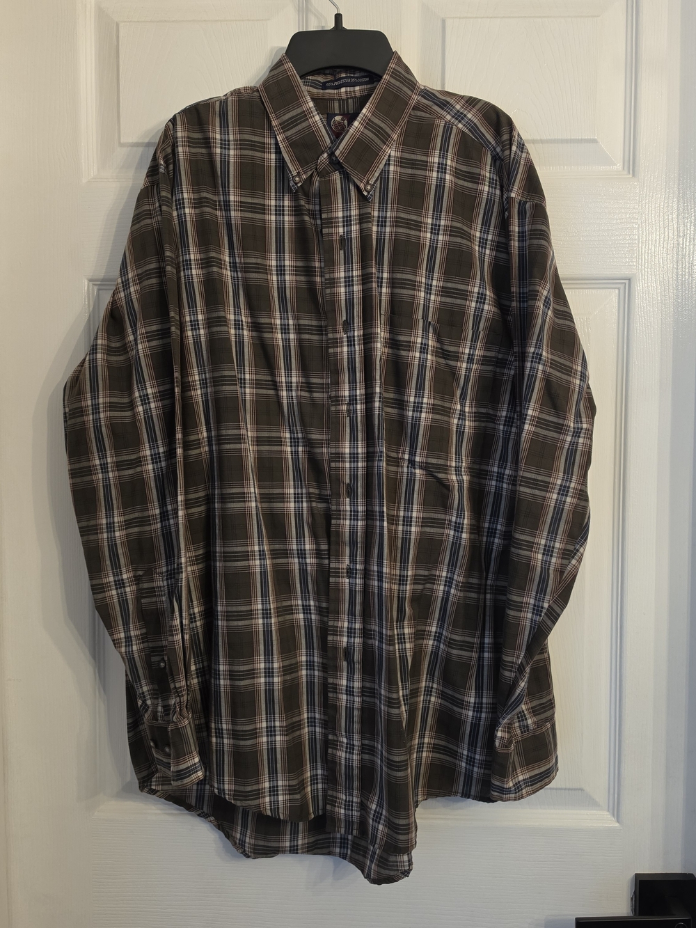 Men's Vintage Brown Plaid Long-Sleeve Button-Down Shirt